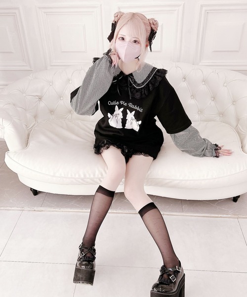 MA*RS（アメーバーマーズ）の「【イモちゃんコラボ】セーラー襟付き兎子ちゃんロンTe（Tシャツ/カットソー・レディース・ブラック/ホワイト・FREE）」の6枚目の写真