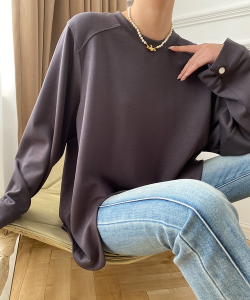 aimoha(アイモハ)の「ビッグシルエット スリットトップス(Tシャツ/カットソー・レディース・ベージュ/グレー/ブラック/ホワイト・FREE)」の18枚目の写真