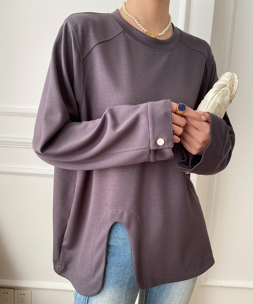 aimoha(アイモハ)の「ビッグシルエット スリットトップス(Tシャツ/カットソー・レディース・ベージュ/グレー/ブラック/ホワイト・FREE)」の19枚目の写真