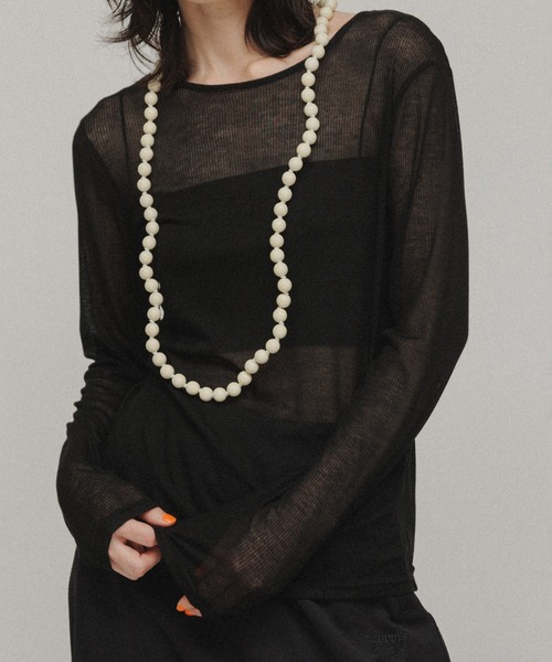 M TO R（ムウトアール）の「［TOPS］RIB SHEER TOP（Tシャツ/カットソー・レディース・ブラック/オフホワイト/オレンジ・FREE）」の3枚目の写真