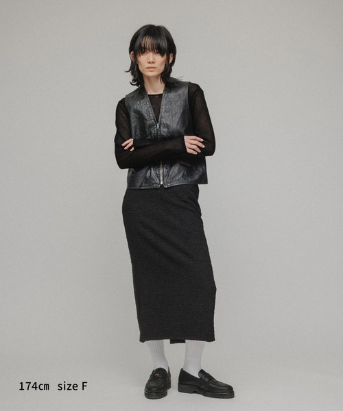 M TO R（ムウトアール）の「［TOPS］RIB SHEER TOP（Tシャツ/カットソー・レディース・ブラック/オフホワイト/オレンジ・FREE）」の11枚目の写真