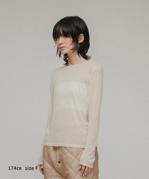 M TO R（ムウトアール）の「［TOPS］RIB SHEER TOP（Tシャツ/カットソー・レディース・ブラック/オフホワイト/オレンジ・FREE）」の13枚目の写真