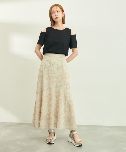 ROPE' PICNIC（ロペピクニック）の「【emur/エミュール】セットアップ対応/楊柳刺繍スカート（スカート・レディース・ブラック/オフホワイト・38）」の17枚目の写真