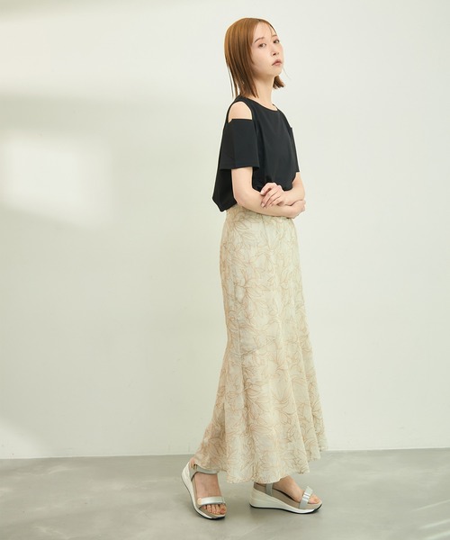 ROPE' PICNIC（ロペピクニック）の「【emur/エミュール】セットアップ対応/楊柳刺繍スカート（スカート・レディース・ブラック/オフホワイト・38）」の18枚目の写真