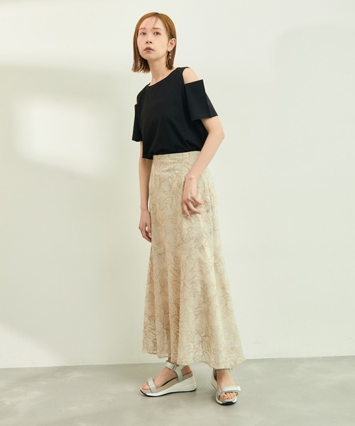 ROPE' PICNIC（ロペピクニック）の「【emur/エミュール】セットアップ対応/楊柳刺繍スカート（スカート・レディース・ブラック/オフホワイト・38）」の19枚目の写真