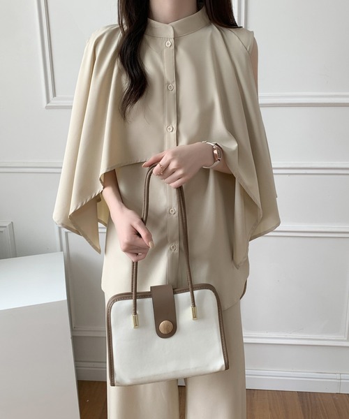 ABITOKYO（アビトーキョー）の「ケープデザインスタンドカラーラッフルシャツパンツセットアップ（セットアップ・レディース・ブラック/ベージュ/ブルーグレー・M/L）」の4枚目の写真