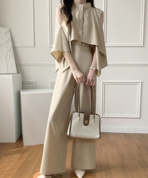 ABITOKYO（アビトーキョー）の「ケープデザインスタンドカラーラッフルシャツパンツセットアップ（セットアップ・レディース・ブラック/ベージュ/ブルーグレー・M/L）」の21枚目の写真