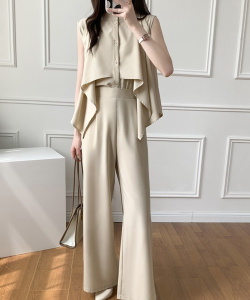 ABITOKYO（アビトーキョー）の「ケープデザインスタンドカラーラッフルシャツパンツセットアップ（セットアップ・レディース・ブラック/ベージュ/ブルーグレー・M/L）」の17枚目の写真