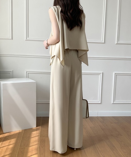 ABITOKYO（アビトーキョー）の「ケープデザインスタンドカラーラッフルシャツパンツセットアップ（セットアップ・レディース・ブラック/ベージュ/ブルーグレー・M/L）」の15枚目の写真