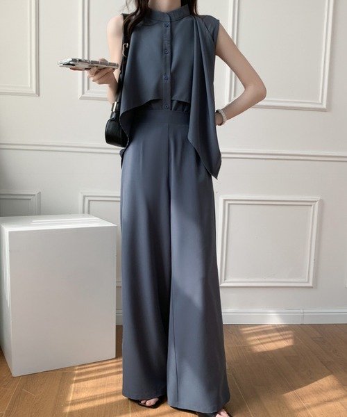 ABITOKYO（アビトーキョー）の「ケープデザインスタンドカラーラッフルシャツパンツセットアップ（セットアップ・レディース・ブラック/ベージュ/ブルーグレー・M/L）」の13枚目の写真