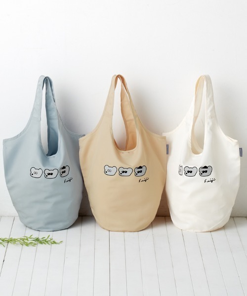 Andy（アンディ）の「MOTTERU/ねずみのANDYクルリトマルシェバッグトリオ（エコバッグ/サブバッグ・レディース・ホワイト/ベージュ/ブルーグレー・FREE）」の4枚目の写真