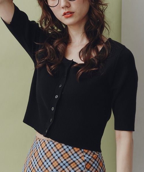 FREE'S MART（フリーズマート）の「◇ラウンドネック半袖カーディガン（カーディガン/ボレロ・レディース・レッド/ライム/ホワイト/ブラック・FREE）」の18枚目の写真