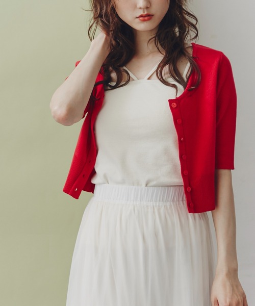 FREE'S MART（フリーズマート）の「◇ラウンドネック半袖カーディガン（カーディガン/ボレロ・レディース・レッド/ライム/ホワイト/ブラック・FREE）」の17枚目の写真