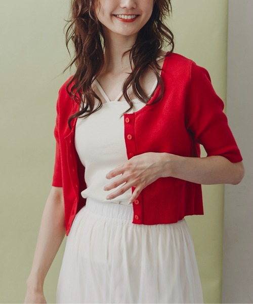 FREE'S MART（フリーズマート）の「◇ラウンドネック半袖カーディガン（カーディガン/ボレロ・レディース・レッド/ライム/ホワイト/ブラック・FREE）」の10枚目の写真