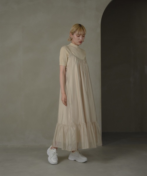 I_am（アイアム）の「chiffon cami tiered ops / シフォンキャミティアードワンピース（ワンピース・レディース・ミント/シャンパン/ホワイト・FREE）」の3枚目の写真