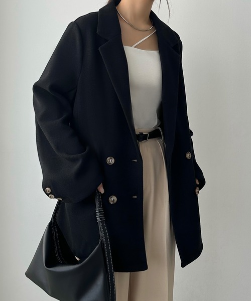 callautia（カラウティア）の「ウールライクダブルテーラードコート（テーラードジャケット・レディース・ブラウン/ブラック/ベージュ・SMALL/LARGE/MEDIUM）」の4枚目の写真