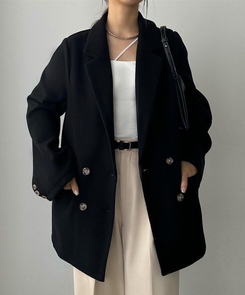 callautia（カラウティア）の「ウールライクダブルテーラードコート（テーラードジャケット・レディース・ブラウン/ブラック/ベージュ・SMALL/LARGE/MEDIUM）」の5枚目の写真
