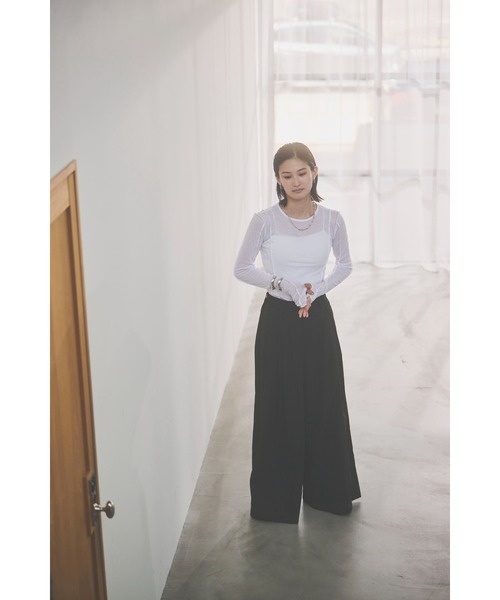 HANNE（アン）の「【てらまゆコラボ】デザインシアートップス（Tシャツ/カットソー・レディース・ホワイト/チャコールグレー/ブラウン/ブラック・FREE）」の10枚目の写真