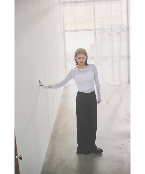 HANNE（アン）の「【てらまゆコラボ】デザインシアートップス（Tシャツ/カットソー・レディース・ホワイト/チャコールグレー/ブラウン/ブラック・FREE）」の16枚目の写真