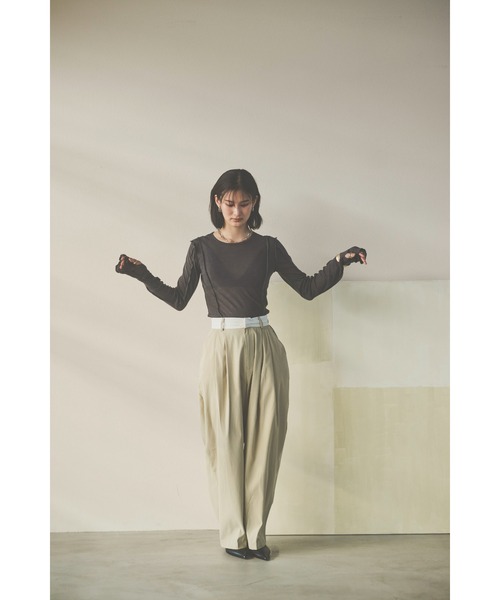 HANNE（アン）の「【てらまゆコラボ】デザインシアートップス（Tシャツ/カットソー・レディース・ホワイト/チャコールグレー/ブラウン/ブラック・FREE）」の18枚目の写真