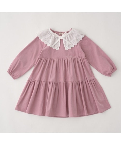 Lycee mine（リセマイン）の「付け衿付きコーデュロイティアードワンピース（シャツワンピース・キッズ・ブルーグレー/ライトピンク/ライトベージュ/チャコール・110cm/120cm/130cm/140cm/150cm/100cm）」の6枚目の写真