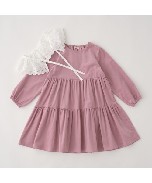 Lycee mine（リセマイン）の「付け衿付きコーデュロイティアードワンピース（シャツワンピース・キッズ・ブルーグレー/ライトピンク/ライトベージュ/チャコール・110cm/120cm/130cm/140cm/150cm/100cm）」の8枚目の写真