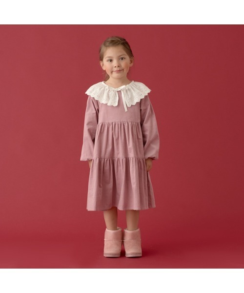 Lycee mine（リセマイン）の「付け衿付きコーデュロイティアードワンピース（シャツワンピース・キッズ・ブルーグレー/ライトピンク/ライトベージュ/チャコール・110cm/120cm/130cm/140cm/150cm/100cm）」の19枚目の写真