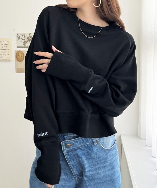 GeeRA(ジーラ)の「袖刺しゅうロゴスウェットプルオーバー(Tシャツ/カットソー・レディース・ブラック/アイボリー・MEDIUM/LARGE)」の8枚目の写真