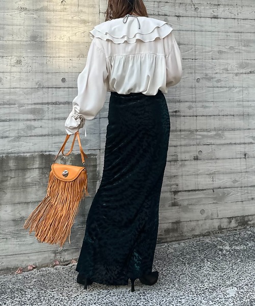 mi via loca（ミヴィアロカ）の「Vintageライク レオパード柄ベロアオパール マーメイドスカート（スカート・レディース・ブラック/グリーン・FREE）」の21枚目の写真