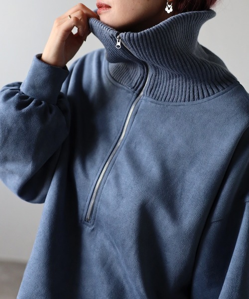 ap retro（アプレトロ）の「スエードポンチハーフジッププルオーバー（スウェット・レディース・チャコールグレー/ブルー/アイボリー/モカ・FREE）」の4枚目の写真