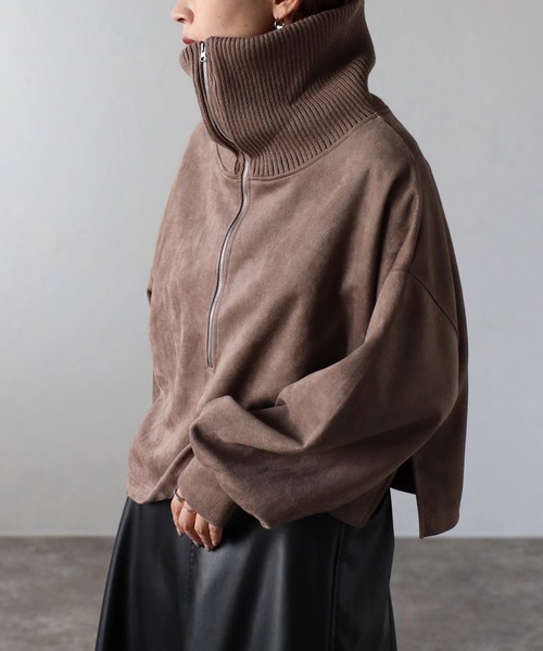 ap retro（アプレトロ）の「スエードポンチハーフジッププルオーバー（スウェット・レディース・チャコールグレー/ブルー/アイボリー/モカ・FREE）」の3枚目の写真