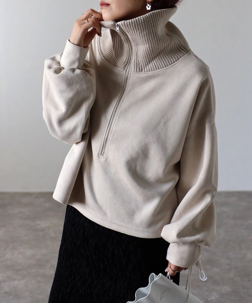 ap retro（アプレトロ）の「スエードポンチハーフジッププルオーバー（スウェット・レディース・チャコールグレー/ブルー/アイボリー/モカ・FREE）」の11枚目の写真