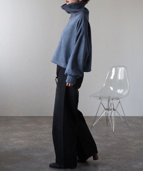 ap retro（アプレトロ）の「スエードポンチハーフジッププルオーバー（スウェット・レディース・チャコールグレー/ブルー/アイボリー/モカ・FREE）」の8枚目の写真