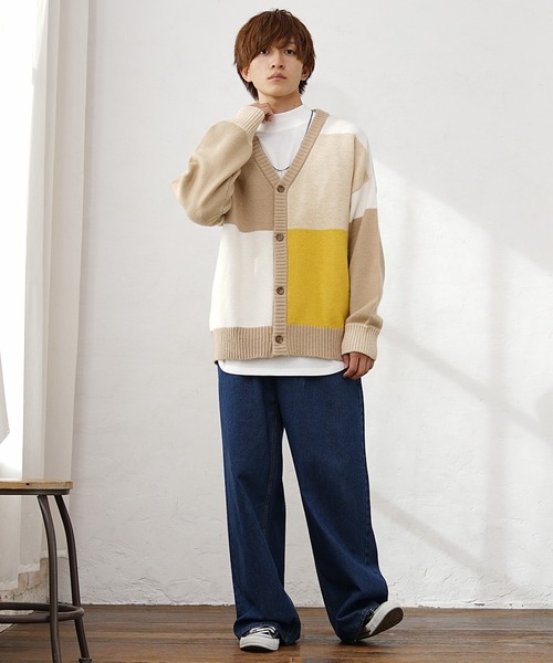 MinoriTY(マイノリティ)の「【MinoriTY】ふわふわビッグシルエットパッチワークカーディガン セーター ニット メンズ 秋服(カーディガン/ボレロ・メンズ・ブルー/ベージュ/グレー・L/M)」の5枚目の写真