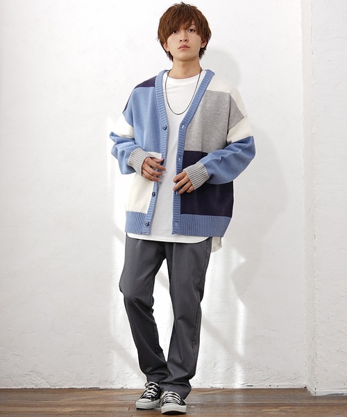 MinoriTY(マイノリティ)の「【MinoriTY】ふわふわビッグシルエットパッチワークカーディガン セーター ニット メンズ 秋服(カーディガン/ボレロ・メンズ・ブルー/ベージュ/グレー・L/M)」の7枚目の写真