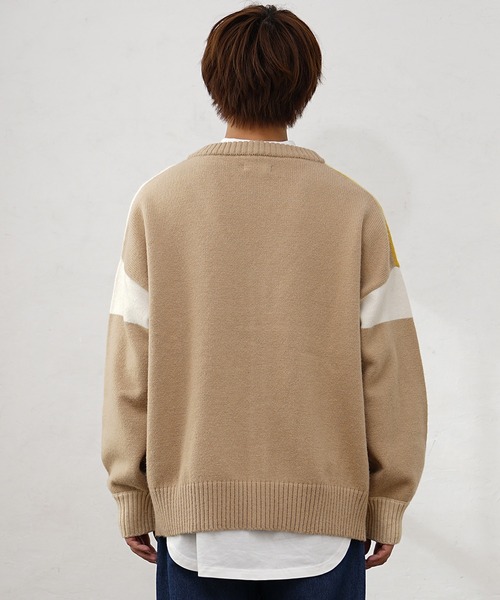 MinoriTY(マイノリティ)の「【MinoriTY】ふわふわビッグシルエットパッチワークカーディガン セーター ニット メンズ 秋服(カーディガン/ボレロ・メンズ・ブルー/ベージュ/グレー・L/M)」の9枚目の写真