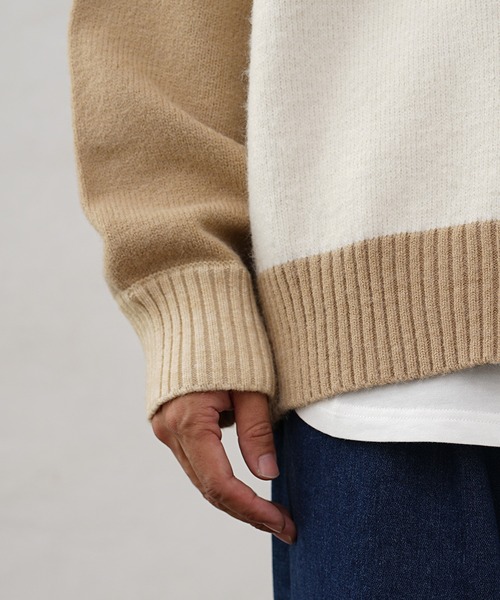 MinoriTY(マイノリティ)の「【MinoriTY】ふわふわビッグシルエットパッチワークカーディガン セーター ニット メンズ 秋服(カーディガン/ボレロ・メンズ・ブルー/ベージュ/グレー・L/M)」の11枚目の写真