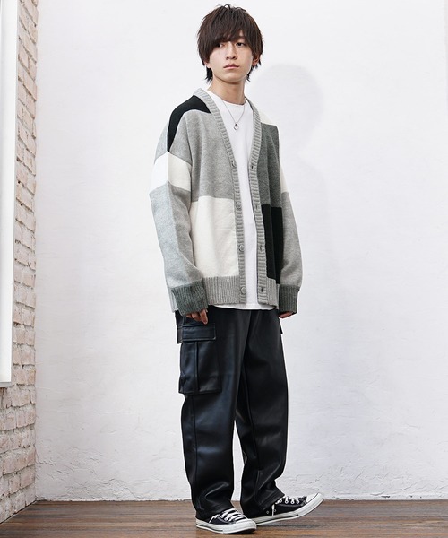 MinoriTY(マイノリティ)の「【MinoriTY】ふわふわビッグシルエットパッチワークカーディガン セーター ニット メンズ 秋服(カーディガン/ボレロ・メンズ・ブルー/ベージュ/グレー・L/M)」の13枚目の写真