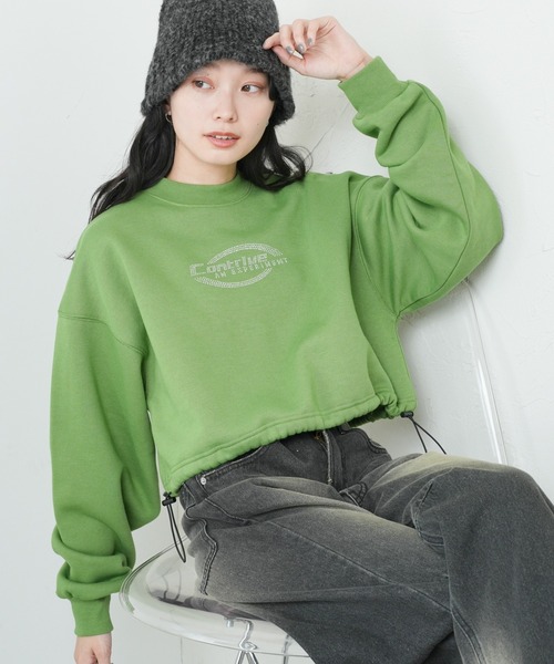 WEGO（ウィゴー）の「WEGO/裏起毛ドロストショートスウェット（スウェット・レディース・杢グレー/ブラック/グリーン・FREE）」の3枚目の写真