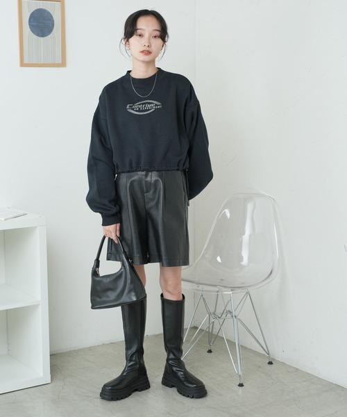 WEGO（ウィゴー）の「WEGO/裏起毛ドロストショートスウェット（スウェット・レディース・杢グレー/ブラック/グリーン・FREE）」の4枚目の写真