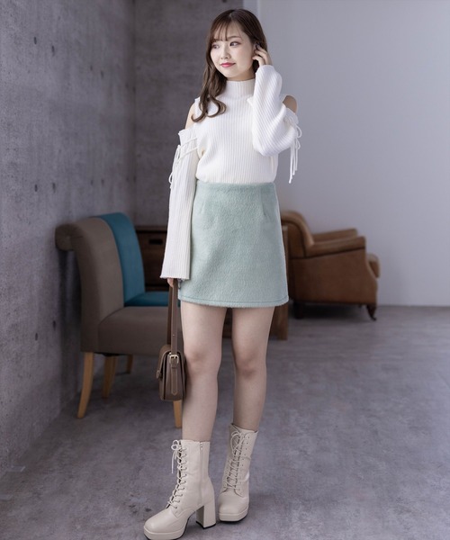 clear（クリア）の「オープンショルダーリボンニットトップス（ニット/セーター・レディース・ブラウン/アイボリー/ブラック・F）」の7枚目の写真