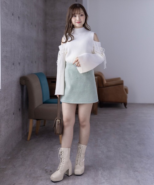 clear（クリア）の「オープンショルダーリボンニットトップス（ニット/セーター・レディース・ブラウン/アイボリー/ブラック・F）」の8枚目の写真