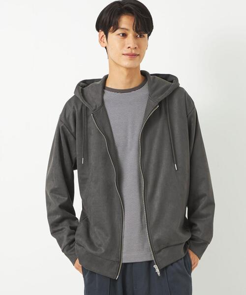 green label relaxing（グリーンレーベルリラクシング）の「スエードライク ジップ パーカー（カーディガン/ボレロ・メンズ・ライトグレー/ダークグレー・XL/S/M/L）」の3枚目の写真