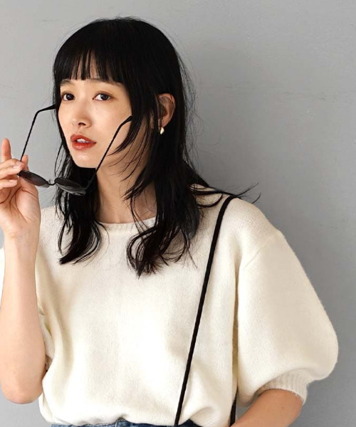 e-zakkamania stores(イーザッカマニアストアーズ)の「バルーンスリーブ バルキーニット プルオーバー(ニット/セーター・レディース・オフホワイト/ブラック/オレンジ・M)」の6枚目の写真
