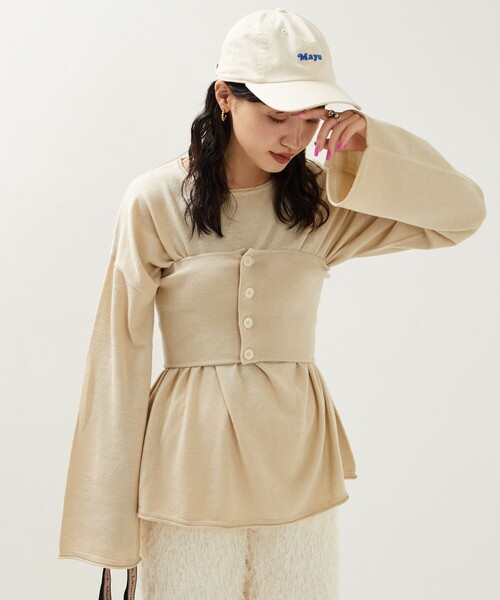 FREAK'S STORE(フリークスストア)の「限定展開 ビスチェセットニットロングスリーブTシャツ(前後2WAY)(アンサンブル・レディース・ブラウン/グリーン/ナチュラル/グレー/ブラック・フリ-)」の4枚目の写真