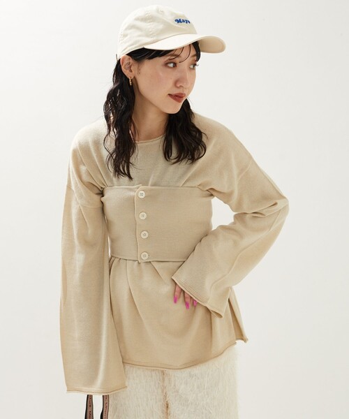 FREAK'S STORE(フリークスストア)の「限定展開 ビスチェセットニットロングスリーブTシャツ(前後2WAY)(アンサンブル・レディース・ブラウン/グリーン/ナチュラル/グレー/ブラック・フリ-)」の7枚目の写真