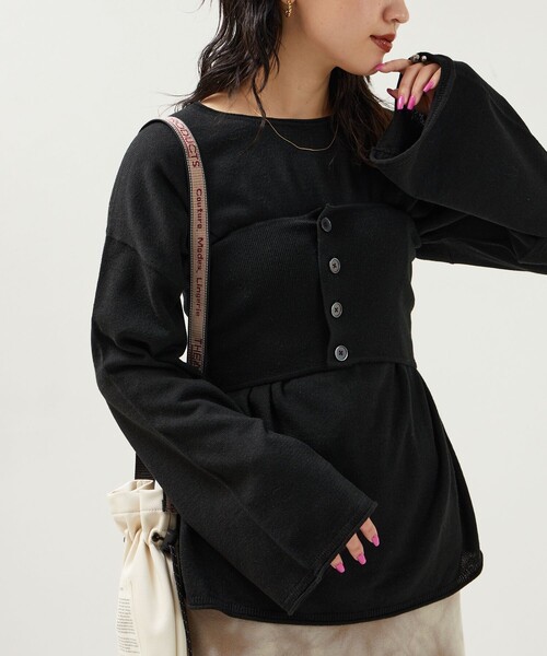 FREAK'S STORE(フリークスストア)の「限定展開 ビスチェセットニットロングスリーブTシャツ(前後2WAY)(アンサンブル・レディース・ブラウン/グリーン/ナチュラル/グレー/ブラック・フリ-)」の11枚目の写真