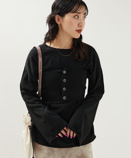 FREAK'S STORE(フリークスストア)の「限定展開 ビスチェセットニットロングスリーブTシャツ(前後2WAY)(アンサンブル・レディース・ブラウン/グリーン/ナチュラル/グレー/ブラック・フリ-)」の12枚目の写真