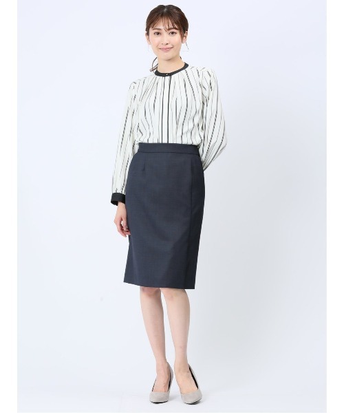 m.f.editorial(エムエフエディトリアル)の「m.f.エディトリアル レディース 配色バンドカラー プリント長袖比翼ブラウス(シャツ/ブラウス・レディース・アイボリー・MEDIUM/LARGE)」の1枚目の写真