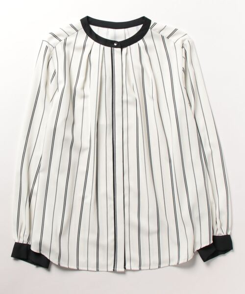 m.f.editorial(エムエフエディトリアル)の「m.f.エディトリアル レディース 配色バンドカラー プリント長袖比翼ブラウス(シャツ/ブラウス・レディース・アイボリー・MEDIUM/LARGE)」の3枚目の写真